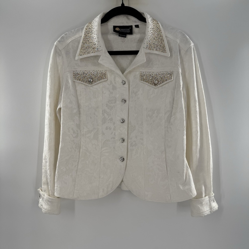 Christine Alexander Women's Size Small Western Jacket White Denim Studded